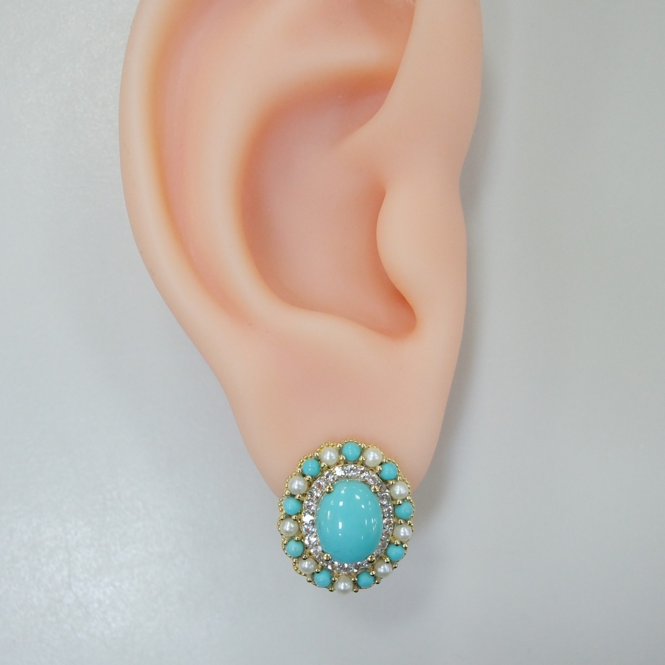 Серебряные серьги с бирюзой и жемчугом